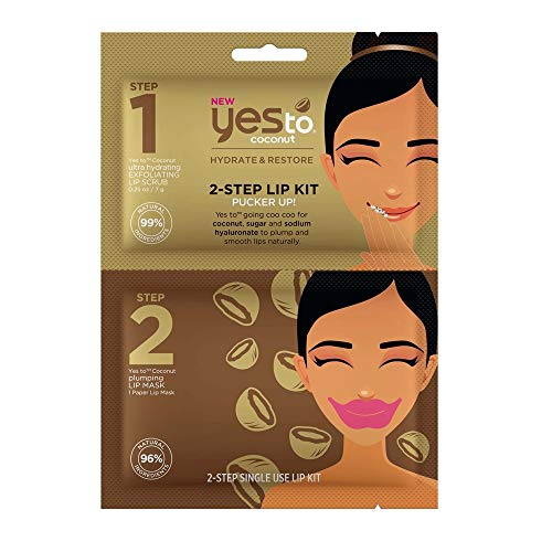Yes To Coconut 2-Step Single Use Lip Kit Pucker Up Lip Scrub & Mask - Exfoliates, Hydrates & Scrubs Lips For A Perfect Pout