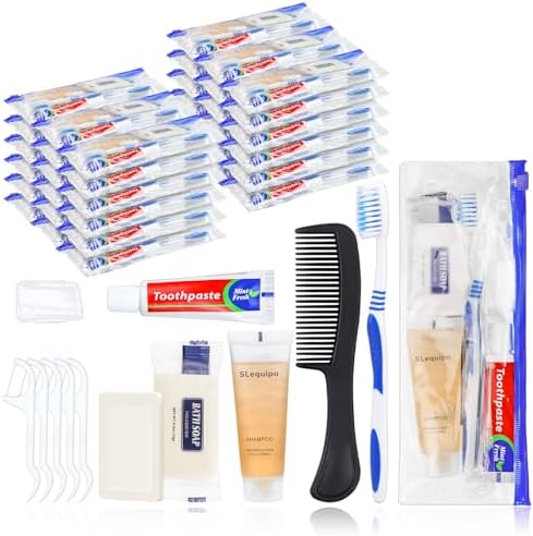 Pack of 25 Hygiene Kit, Hygiene Kit Bulk, Individually Packed, Travel Hygiene Kit with Toothbrush, Toothpaste, Comb, Shampoo, Soap and Floss Picks, Home, Suitable for Hotel, Camping, Travel