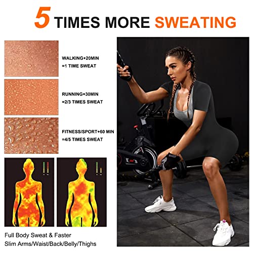 URSEXYLY Sauna Suit for Women Sweat Vest Waist Trainer 3 in 1 Slimming Full Body Shaper Workout Top with Sleeve Shorts (Black, Small)