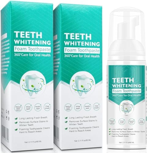 Foam Toothpaste 2PCS,Stain Removal Toothpaste for Sensitive Teeth,Teeth foaming Whitening,Baking Soda Spearmint Whitening Mousse Mouth Wash Water for Travel Friendly