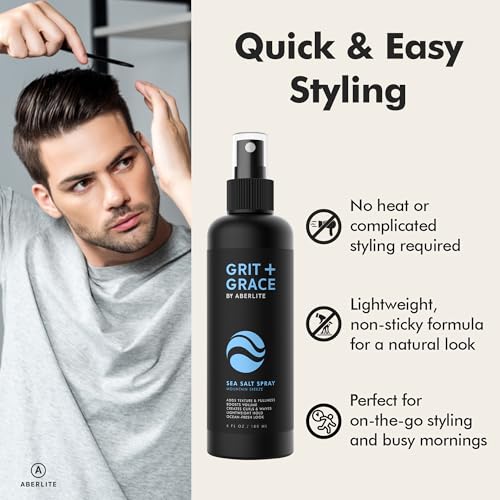 Aberlite Grit+Grace Sea Salt Spray for Men & Women Beach Look - Hair Texture Styling Product for Beach Waves - Curly & Wavy Hair Texture Spray (6 FL OZ)