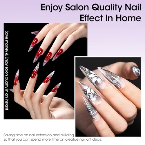 Gellen Long Almond Tipex Nail Tips, 320pcs Instant Apex Nail Tips, 16 Sizes Pre-builder Gel Tips Long Stiletto Almond Strong Full Cover False Nail Tips Gel Extension Tips for Flat Nails