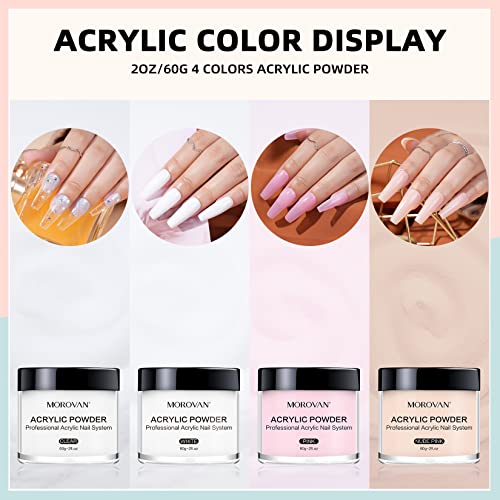 Morovan Acrylic Nail Powder Set: 4 Colors Clear Nude Pink White Acrylic Powder for Nail Extension Carving