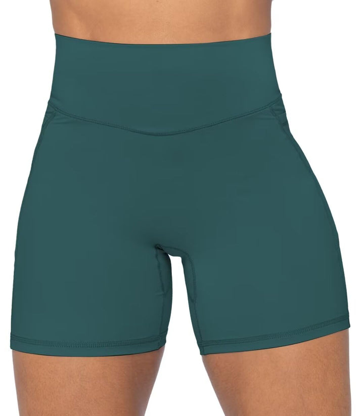 Sunzel Women's Biker Shorts in High Waist Tummy Control with Deep Pockets 5" Inseam Forest Green X-Small