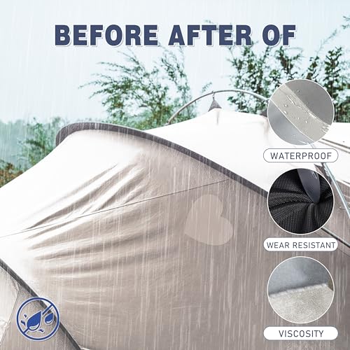 Azobur 2 Pieces Waterproof Extra Large Canvas Repair Tape, Boat Cover Repair Kit, Tent Repair Tape, Pop Up Canvas Repair Kit, Suitable for Various Fabric Repair (Light Yellow)