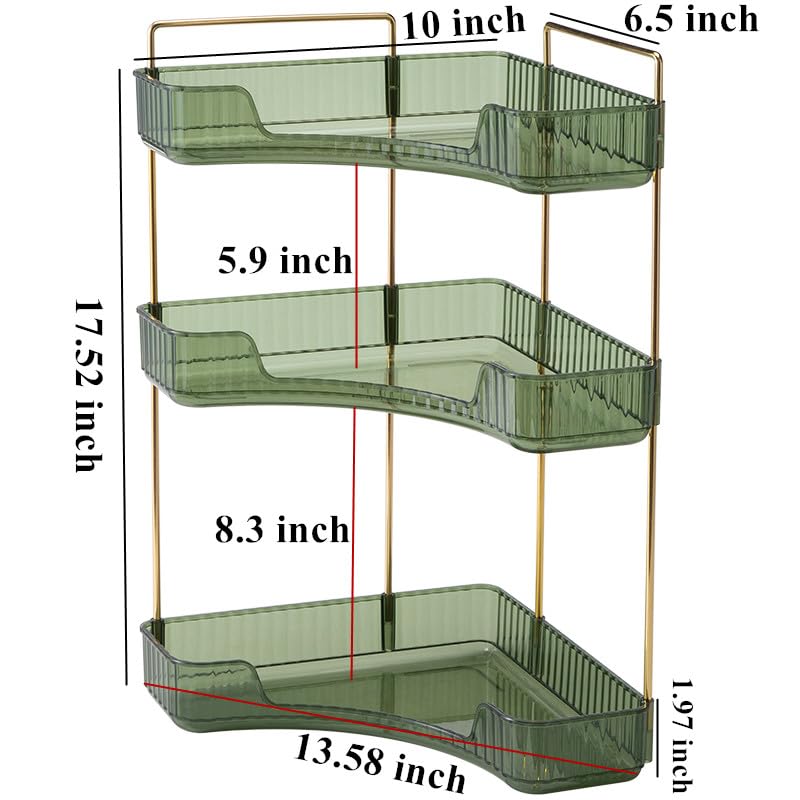 Corner Vanity Organiser - 3 Tier Green Bathroom Counter Shelf for Skincare, Makeup, Toiletries & Lotions
