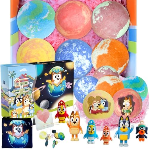 Bath Bombs for Kids: Blue Heeler SleepyTime Bath Bombs with Surprise Inside, Easter Bath Bomb Rich in Natural Essential Oils, Planet Bath Bomb Gift Set for Dry Skin Moisturize, Kid Bath Toys (6 Pcs)