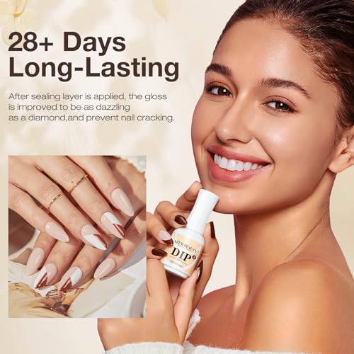 AZUREBEAUTY 4+4pc Dip Powder Liquid Set, 15ml/0.5oz, with Base/Top Coat, Activator, Brush Saver, Nail File– Fast Drying Formula, No UV Light Needed ﻿