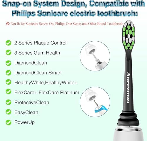 Aoremon Toothbrush Replacement Heads for Phillips Sonicare Replacement Brush Head Compatible with Most Philips Sonicare Click-on Electric Toothbrush, Black 10 Pcs