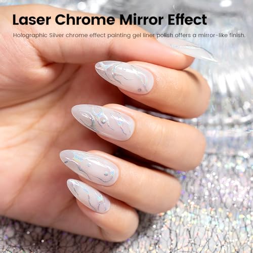 RARJSM Metallic Chrome Gel Liner Nail Art 3D Mirror Holographic Silver and Bronze Gold 2Pcs Set Gel Nail Polish 8ml Painting Build in Thin Brush Painted Drawing Striper GelPolish Curing Requires