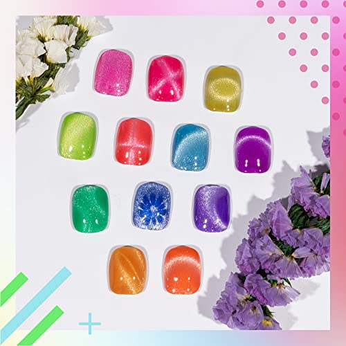 MIZHSE Neon Cat Eye Gel Nail Polish Set 12Pcs, Cateye Blue Green Purple Soak Off Gel Polish Magnetic Manicure Kit for Nail Art Salon 7ml