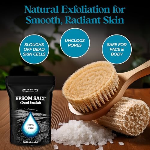 Aromasong Epsom Salt with Dead Sea Salt for Soaking - Bulk 5 Lb - 100% Pure Bath Salt, Foot & Muscle Soak