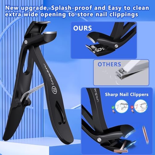 Toenail Clippers for Thick Nails for Seniors| INXEN 3-Pack Ergonomic Heavy Duty Angled Head Nail Clippers with Catcher | Premium Steel Wide Opening Fingernail Clippers Nail Cutter for Men & Women