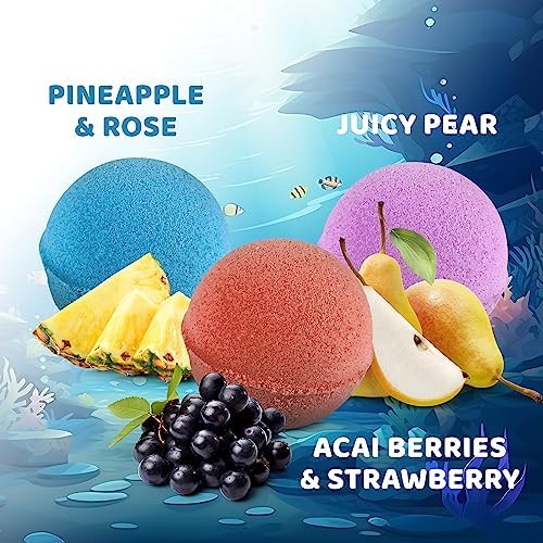 3 Bath Bombs for Kids with Mermaid Toys Inside + Bonus Wallet for Kids - Cool Surprise for Girls, Boys, Teens - Handmade in USA