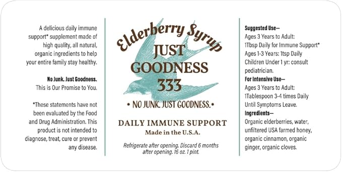 All Natural Elderberry Syrup (16 fl oz) for Adults and Kids, Daily Immune Support Herbal Supplement with Antioxidants, Organic Sambucus Elderberry