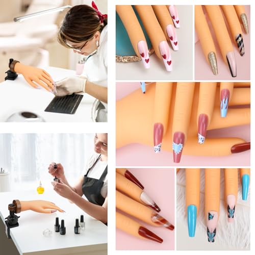LIONVISON Practice Hand for Acrylic Nails: Flexible Mannequin Hand Model for Nails, Rubber Fake Training Manicure Hands with 240Pcs Ballerina Nail Tips