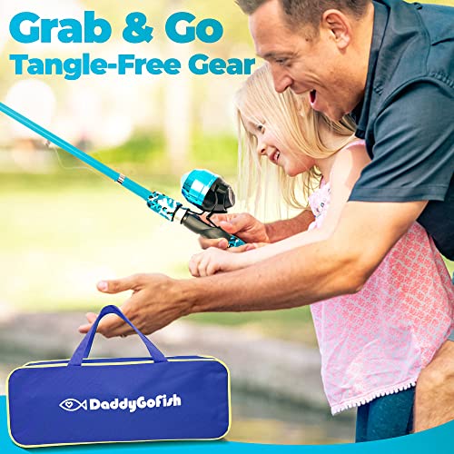 DaddyGoFish Kids Fishing Pole - Rod Reel Combo Tackle Box Starter Set - First Year Small Dock Gear Kit for Boys Girls Toddler Youth Age Beginner Little Children Junior Anglers (2 Pack Pink + Pink 5ft)