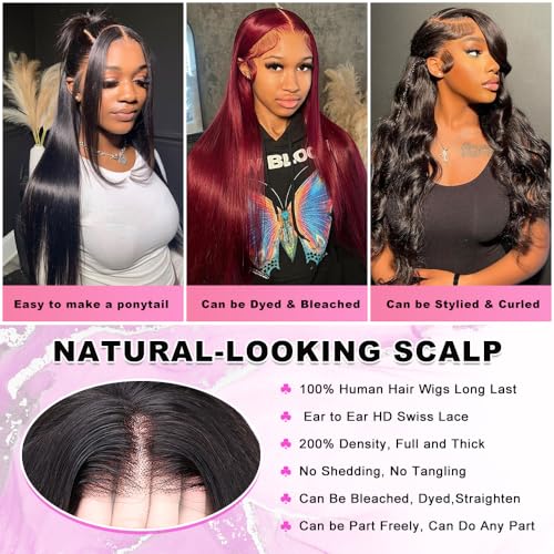 13x6 HD Lace Front Wigs Straight Human Hair Wigs 200% Density Straight Lace Front Wigs Human Hair with Baby Hair Brazilian Virgin Human Hair Wigs for Women 28 Inch
