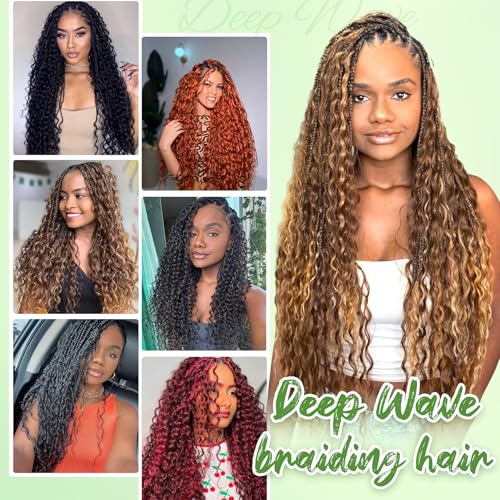 Eerya Long Curly Braiding Hair 18 Inch 2 Packs Dark Brown Ocean Wave Crochet Hair for Black Women Deep Wave Braiding Hair for Boho Braids (18 inch, #4)