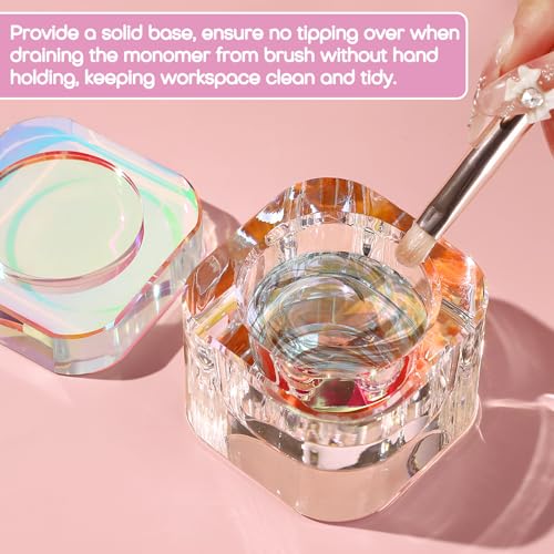Udefineit Nails Tips Art Dappen Dish with Lid, Heavy Duty Crystal Glass Liquid Powder Dappen Monomer Cup, Dazzling Colorized Glaze Nail Art Brush Washing Container for Professional & Home Use