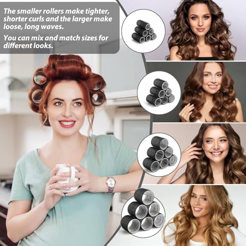 50Pcs Rollers Hair Curlers Self Grip Hair Rollers Set with 24Pcs Hair Rollers in 4 Sizes, 24 Pcs Clips and Cosmetic Bag for Blowout Look Long Medium Thick Hair Volume