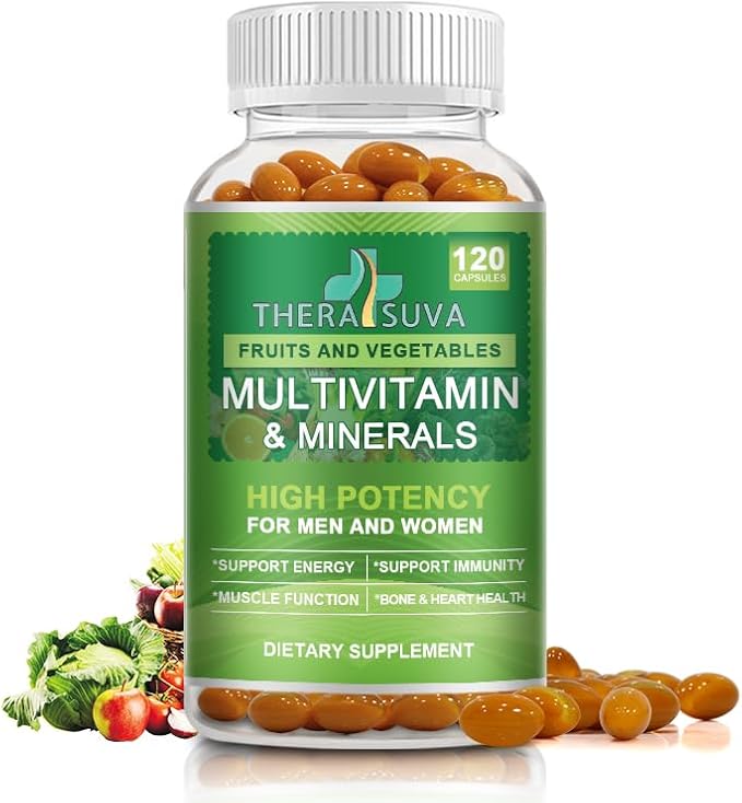 All Natural Multivitamins & Minerals + B Complex + Calcium + Magnesium + Zinc, 100% Vegan Sourced Whole Food Supplement, Complete Nutritional Support for Men & Women- 120 Capsules, 60 Day Supply