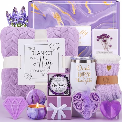 Birthday Gifts for Women Self Care Gift Set, Purple Relaxing Spa Gift Baskets Care Package Get Well Soon Gifts, Unique Christmas Gifts for Mom Her Sister Friend Wife Grandma Girlfriend