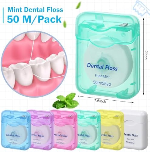 24 Pack Dental Floss Bulk Travel Mint Flavored 50m Each Travel Dental Floss Waxed for Teeth Oral Care and Gum Protection(Colorful)