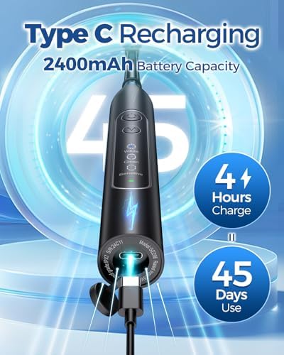 Rotating Electric Toothbrush for Adults with 8 Brush Heads, Sensitive Gum Care Electric Toothbrush with 3 Modes and 2 Min Smart Timer, Rechargeable Last 60 Days
