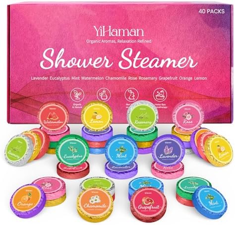 40PCS Shower Steamers Aromatherapy for Women or Men, 10 Scents Organic Shower Bombs, Relaxation with Organic Essential Oils, Birthday Self Care Gift for Women 1 Set