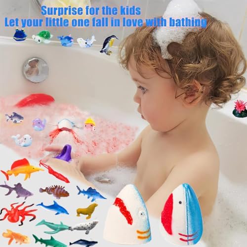 Shark Bath Bombs for Kids with Surprise Inside SEA Animals - Natural and Safe Bath Bombs Gift Set for Girls & Boys - Multicolored Organic Bubble Bath.