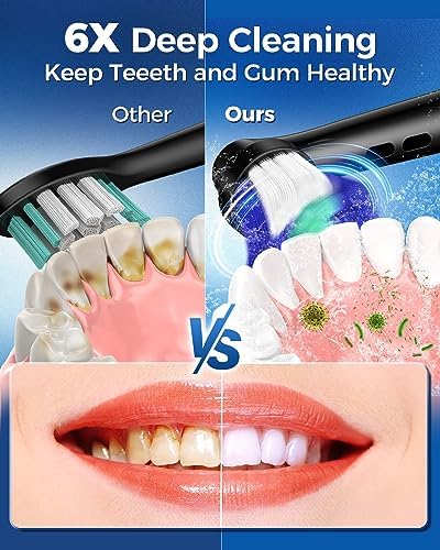 Rotating Electric Toothbrush for Adults with 8 Brush Heads (2 Types), 4 Modes Deep Clean Electric Toothbrush with Rechargeable Power and 2 Min Smart Timer (1- Black, p1)