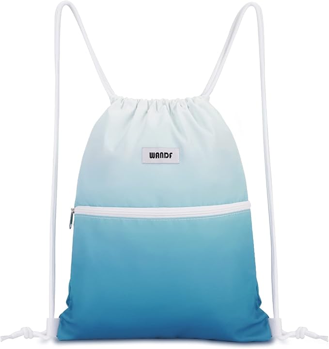WANDF Drawstring Backpack String Bag Sackpack Cinch Water Resistant Nylon for Sport Yoga Gym Shopping (Blue Gradient)