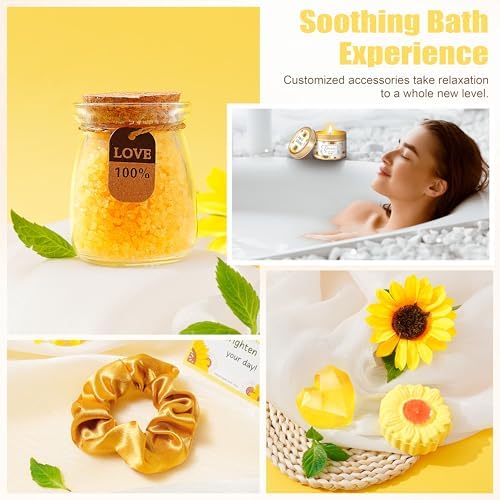 LUCOTIYA Sunflower Get Well Gifts for Women Self-Care Gift Set with Wine Tumbler, Blanket, Neck Pillow, Cozy Socks, Candle, Bath Bombs, for Women Birthday Mom Grandma