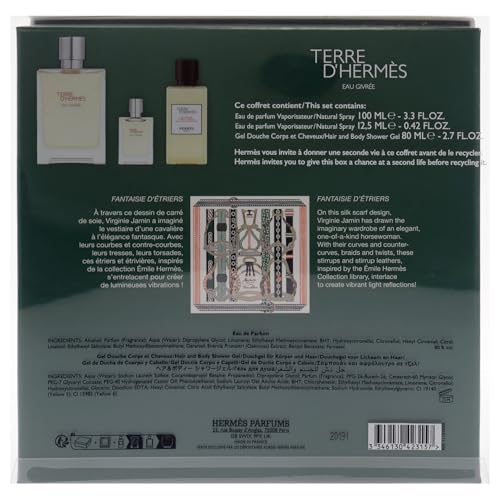 Terre DHermes Eau Givree by Hermes for Men - 3 Pc Gift Set 3.3oz EDP Spray, 0.41oz EDP Spray, 2.7oz Shower Gel
