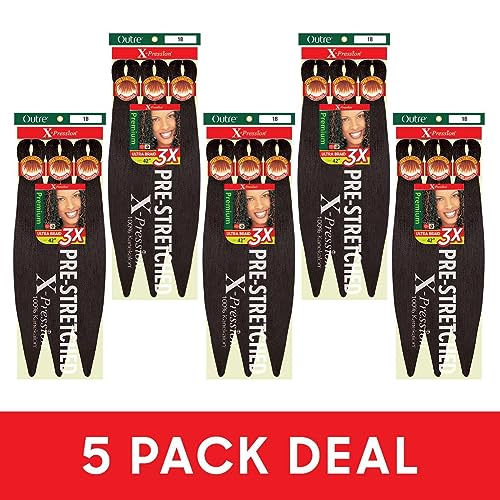 Outre X-Pression Braid Pre Stretched Braid 42" 3X (5 Pack, OFF BLACK 1B)