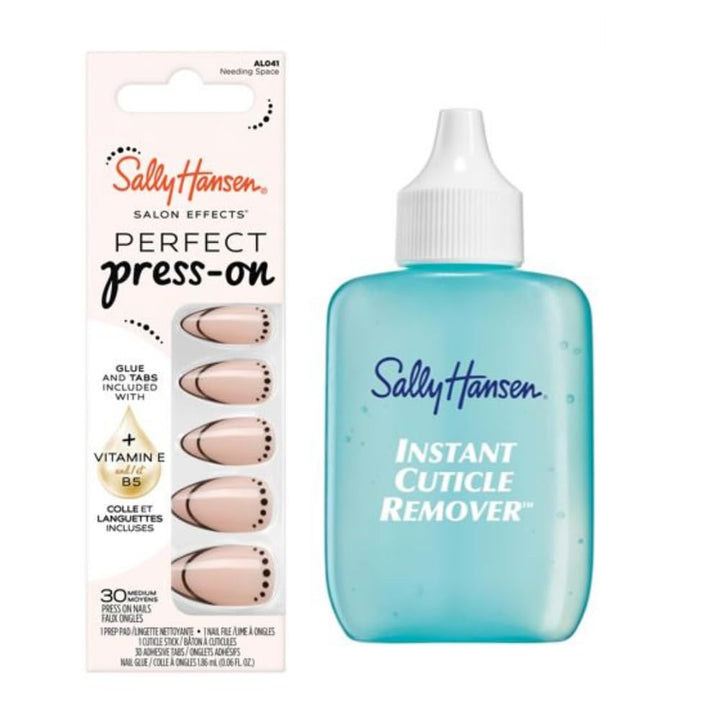 Sally Hansen Instant Cuticle Remover & Press-On Nails Kit | 15 Sec Aloe Formula