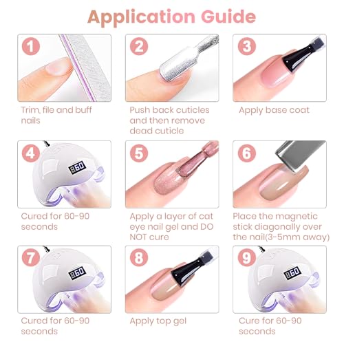 RARJSM Nude Pink Purple Aurora Cat Eye Gel Nail Polish Set 6pcs Reflective Sparkly Diamond Ceramic Glitter Glass Cateye Gelpolish with Magnet Stick 7.5ml Curing Requires Soak Off for Home Salon