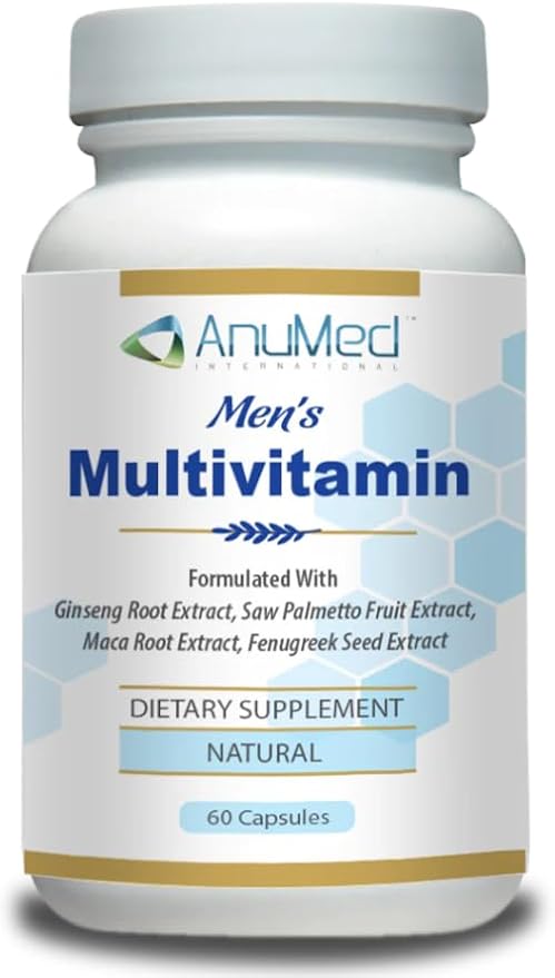 Men’s Multivitamin Supplement – Daily Energy, Immune & Heart Support – with Zinc, Magnesium, B12, CoQ10, Turmeric, Ginseng & More – 60 Vegetable Capsules – AnuMed