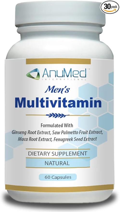 Men’s Multivitamin Supplement – Daily Energy, Immune & Heart Support – with Zinc, Magnesium, B12, CoQ10, Turmeric, Ginseng & More – 60 Vegetable Capsules – AnuMed