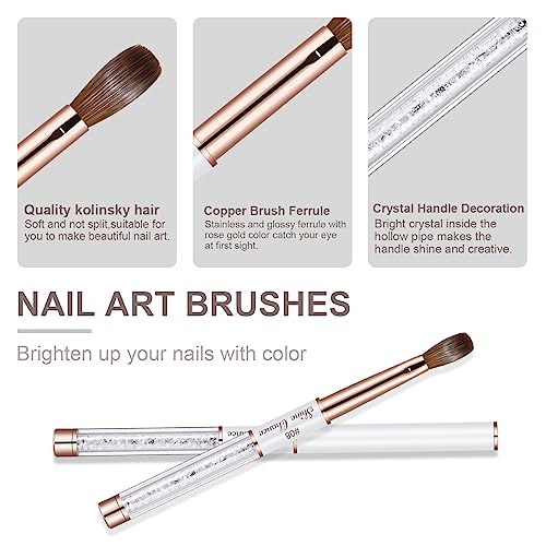 Acrylic Nail Brush Size 8, 100% Real Kolinsky Art Nail Brush for Acrylic Powder Application, Handmade Women Manicure Nail Extension Tool for Professional DIY Home Salon and Beginners