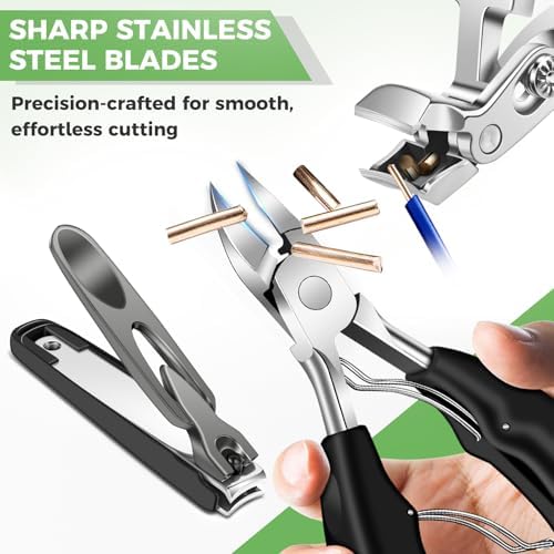 Toenail Clippers for Thick Toenails for Seniors, Angled Head Large Toe Nail Clippers for Men, Heavy Duty Fingernail Clipper with Catcher, Ultra Sharp Big Nail Cutters Set with Long Handle, Wide Jaw
