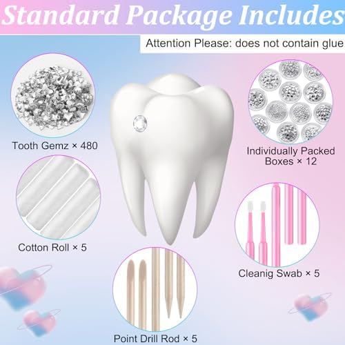 480 Pcs Tooth Gem Kit DIY Teeth Crystals Jewelry Fashionable Teeth Gems Kit Artificial Crystal Tooth Reflective Ornaments (Without Glue) (White)