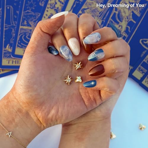 Semi Cured Gel Nail Strips | No LED Lamp Needed | Marble, Blue, Spring | Easy Apply & Remove, Salon Quality | Includes 28 Strips, 1 Prep Pads, Nail File & Wooden stick - Hey, Dreaming of You