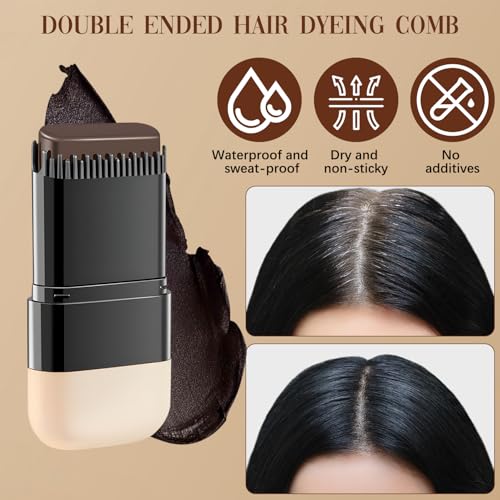 2 in 1 Hair Color Stick, Waterproof and Sweat-Proof Hair Dye Stick, Portable Color Touch-Up Hair Sticks With Comb, Cover Gray Hair Color Correction Sticks for Unisex (03# Chestnut Brown)