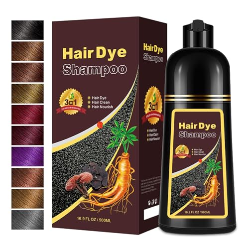 Hair Dye Shampoo 3 in 1, Long-Lasting Gray Coverage, Natural Black Hair Dye Hair Color Shampoo with Herbal Ingredients, Easy Application Shampoo Para Canas for Women Men 16.9 Fl Oz