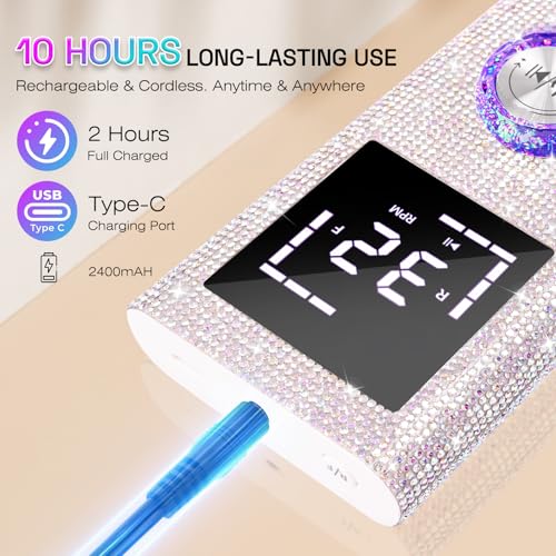 Electric Nail Drill File Machine: Professional 45000RPM Cordless Nail Tool with Stepless Speed Knob for Acrylic Gel Dip Powder Nails, Portable Manicure Pedicure Kit for Home Salon Use