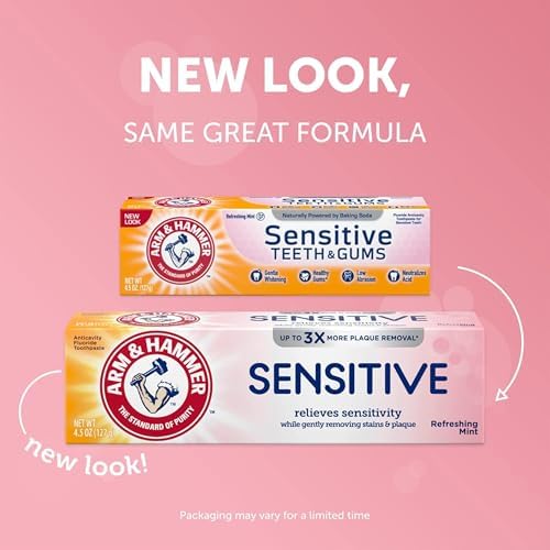 ARM & HAMMER Sensitive Teeth & Gums Toothpaste, 6 Pack, Refreshing Mint, Anticavity Fluoride Toothpaste with Baking Soda, Whitening Enamel Strengthening Paste, Travel Size 0.9 Oz