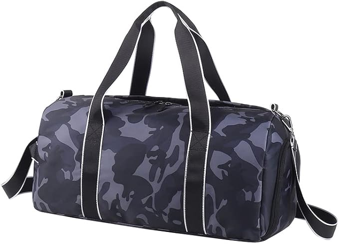 Kids Overnight Duffle Bag Girls Boys Sports Gym Bag with Shoe Compartment Wet Pocket Camouflage travel bag(Grey)