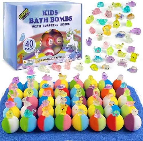 Bath Bombs for Kids with Toys Inside - 40 Pack Surprise Organic Natural Bath Bombs (Dino/Unicorn/Marine) Toddler Toys for Boys & Girls, Children's Birthday Christmas Gifts Set